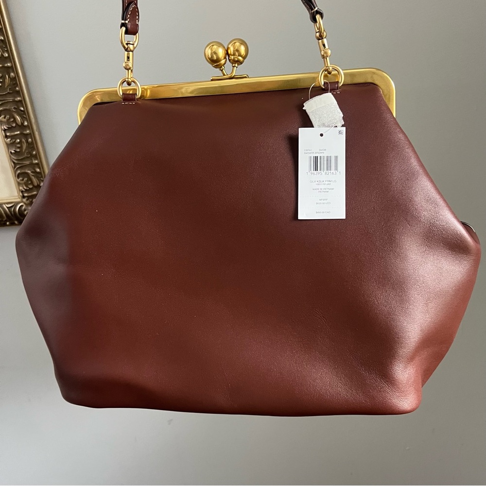 Coach Dark Brown Large Oversized Kisslock Frame Bag